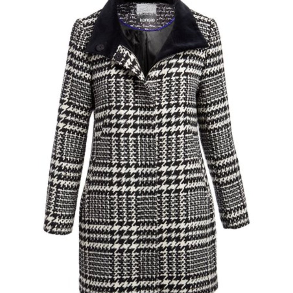 Kensie Black and White Houndstooth Coat